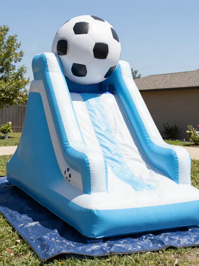 Tobogán gigante futbolero en alquiler, Inflables Cucú Fun (foto ilustrativa)